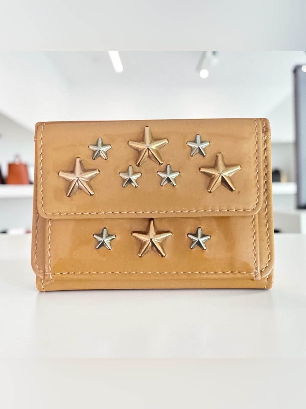 Rare Jimmy Choo Compact Patent Star-Studded Leather Wallet